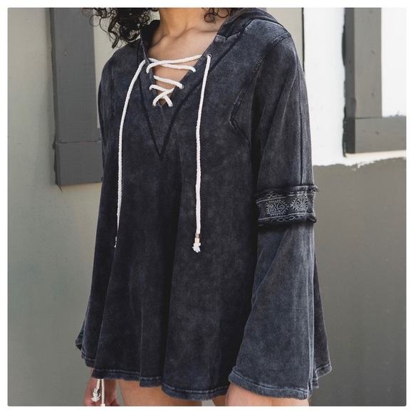 Boho Burnout French Terry Lace Up Hoodie - Picture 3 of 9